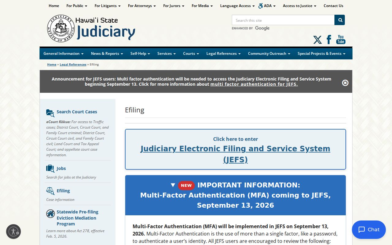Hawaii County case search and JEFS electronic filing