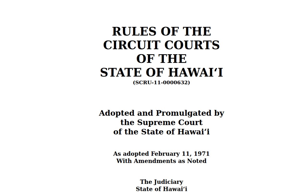 Hawaii County civil docket Circuit Court rules