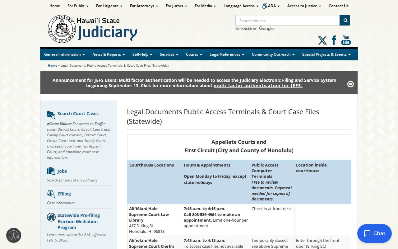 Hawaii County court records public terminal access