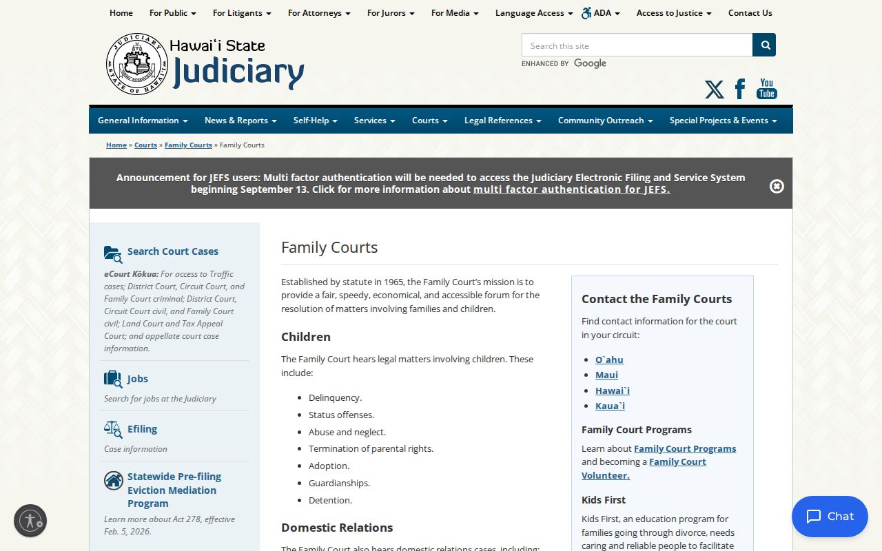 Hawaii County court docket Family Court jurisdiction and confidentiality