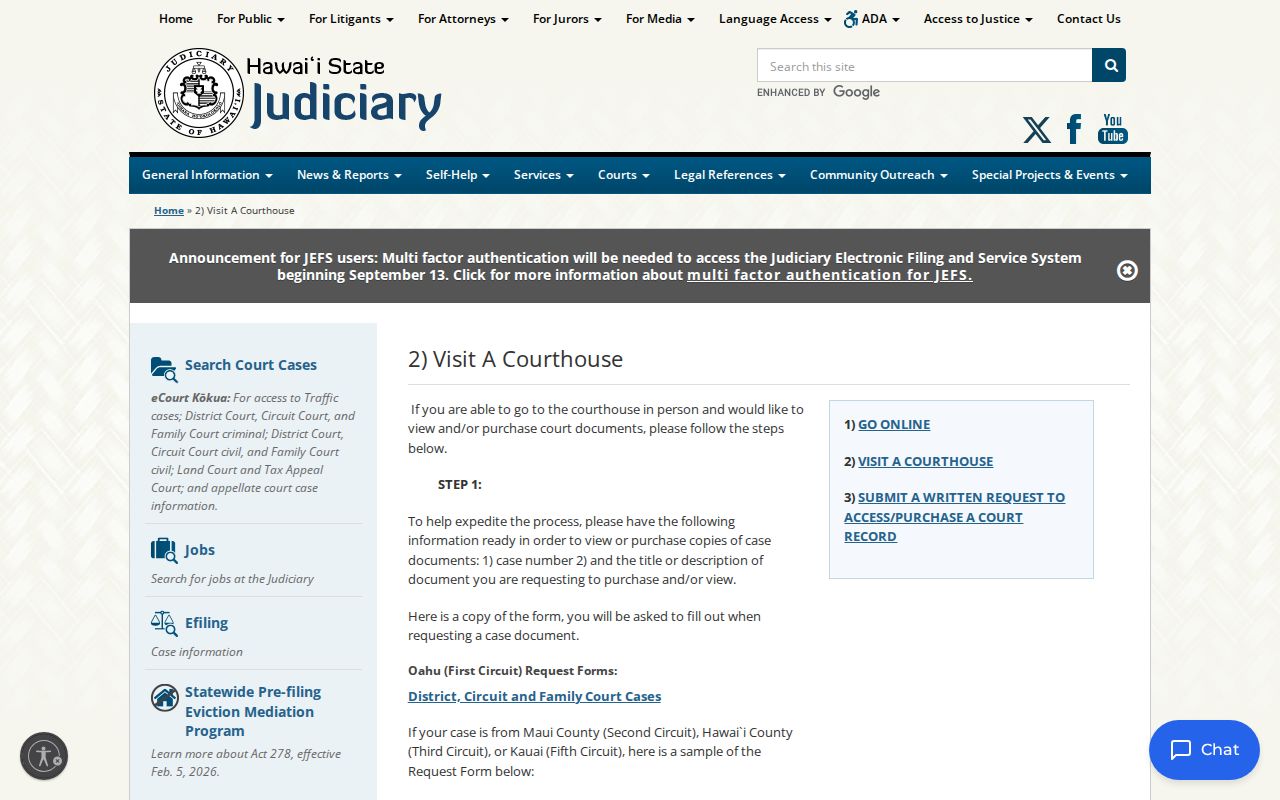Hawaii County court docket courthouse kiosk and file access
